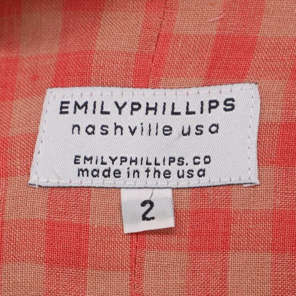 EMILY PHILLIPS 100% Linen Check Girlfriend Midi Dress Pink/Khaki Size 2 - Picture 7 of 9